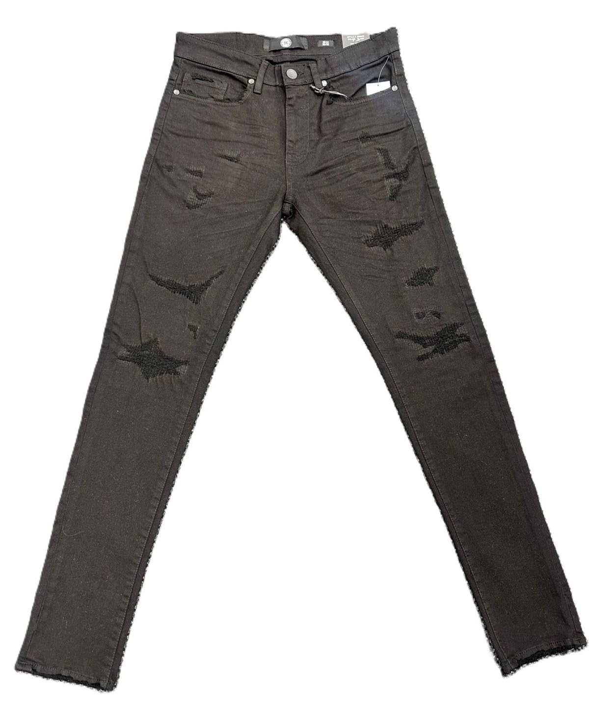 Jordan Craig Sean Fit Slim Tapered Distressed Jeans, Black, Shredded Details, 98% Cotton 2% Elastane